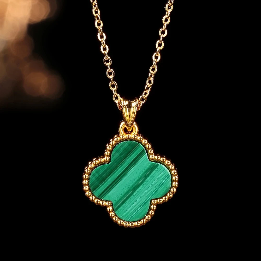 【米米专属】18k金15MM孔雀石四叶吊坠（赠链）时尚经典轻奢百搭