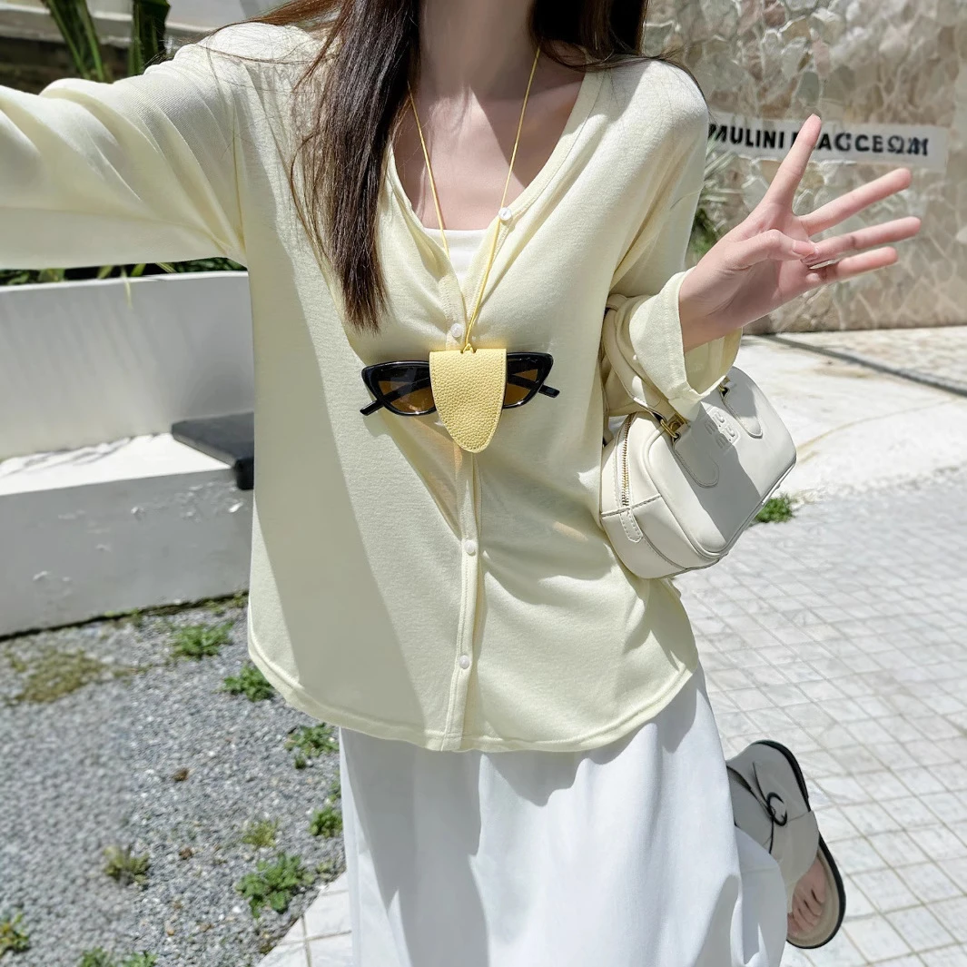 夏季薄款天丝开衫防晒衣女韩版宽松慵懒风V领针织冰感空调针织衫