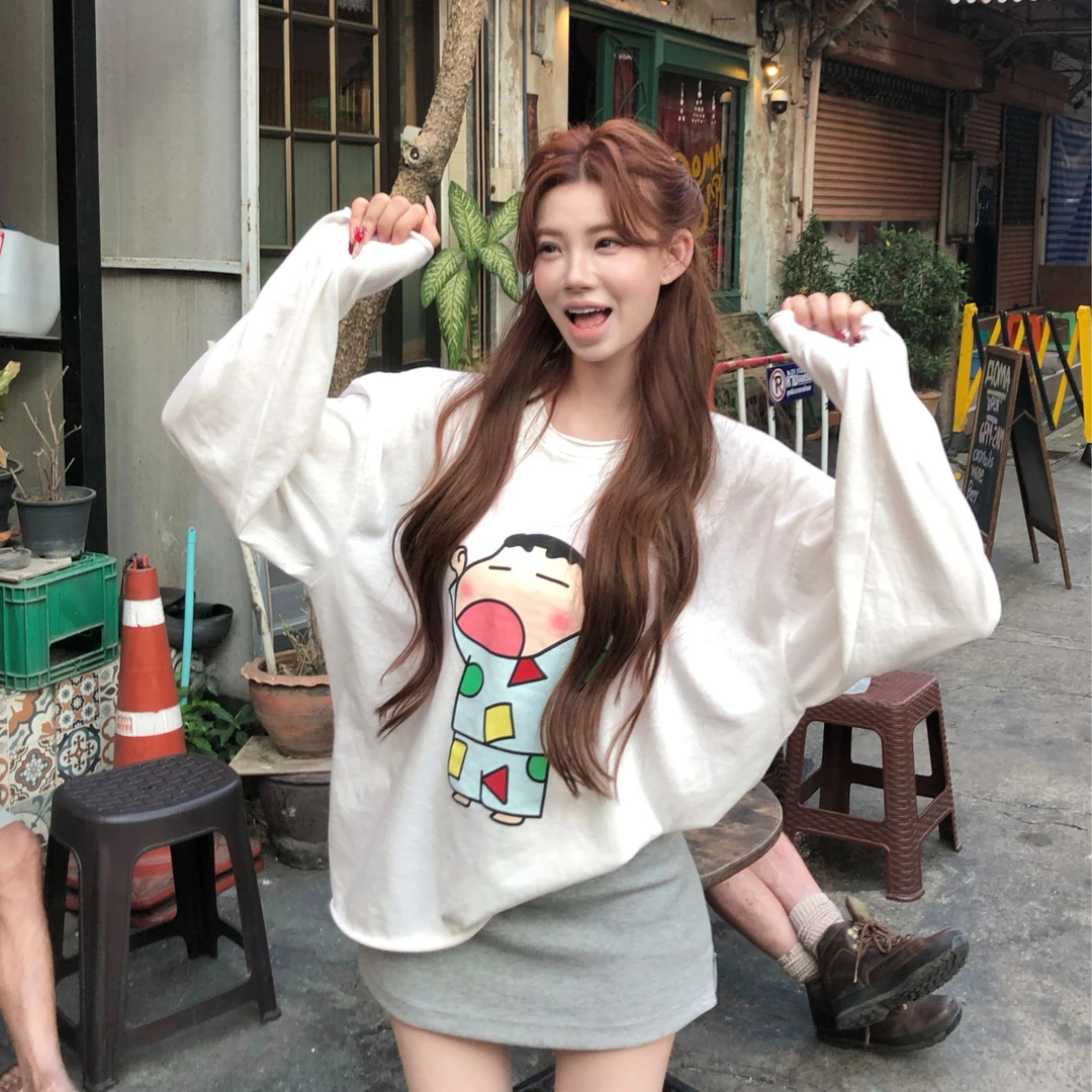 XIAOXIN【蜡笔小新上衣】早春甜美简约百搭拼接长袖上衣LWJ25A1T044