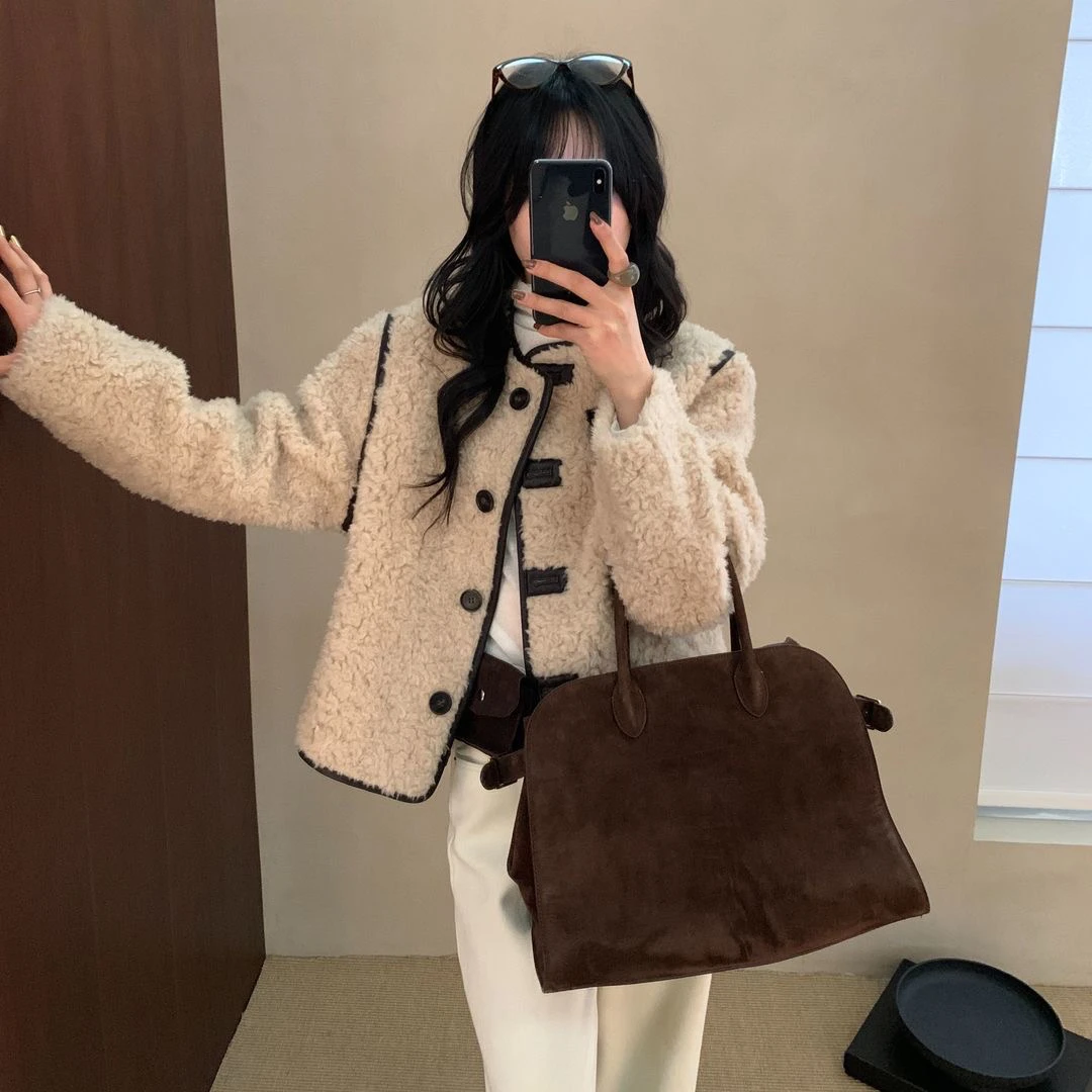 Pada&uni【毛绒绒】韩系时尚 圆领拼撞设计毛毛外套074 Hi Fortune