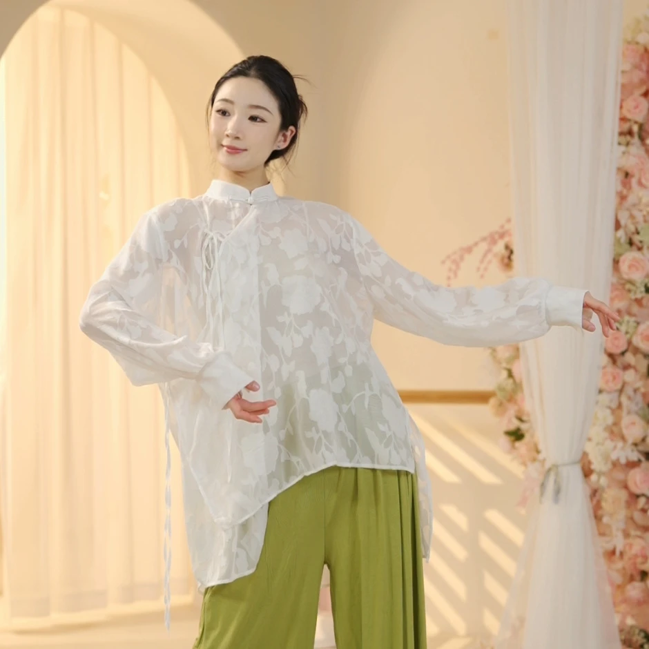 立领飘逸垂感舞蹈服练功服女中国新款汉服现代舞民族舞演出服仙气