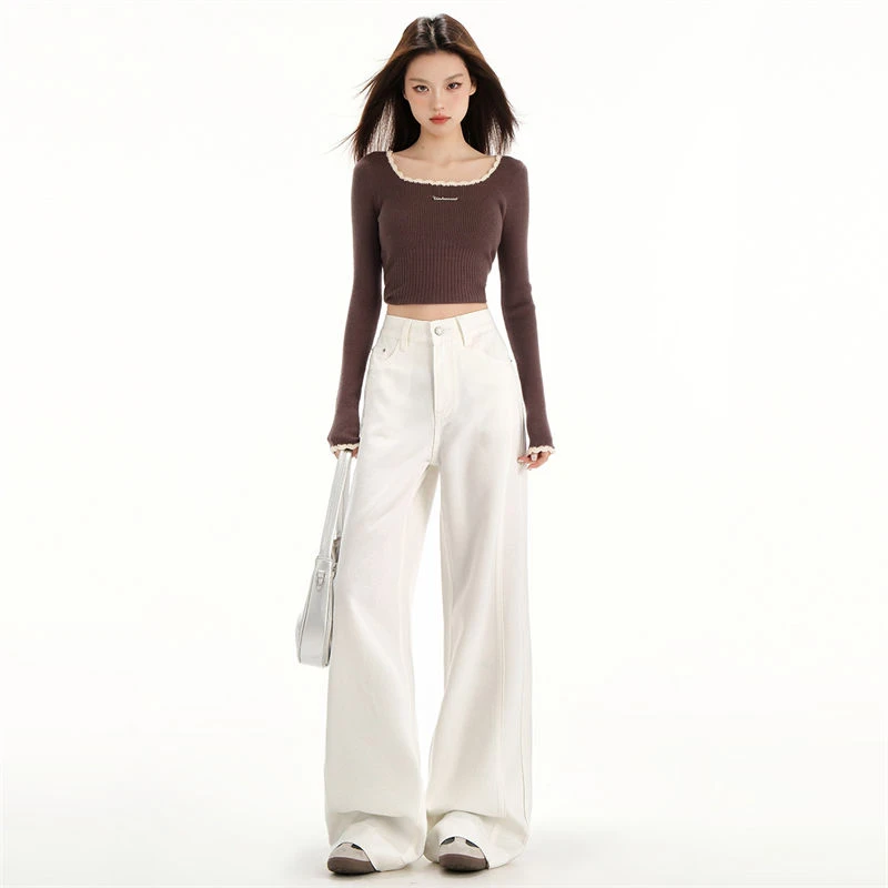 【香香严选】白色阔腿牛仔裤女2025夏新款设计显瘦宽松拖地裤子1038