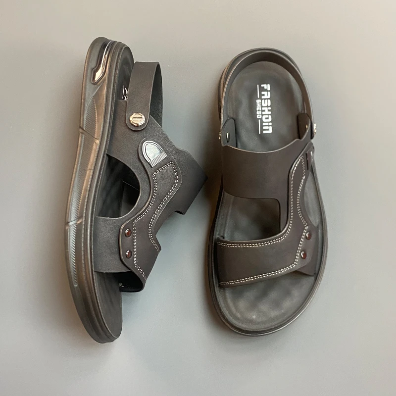 凉鞋真皮新款爆款男士休闲夏季透气耐磨厚底两穿软底防滑沙滩鞋