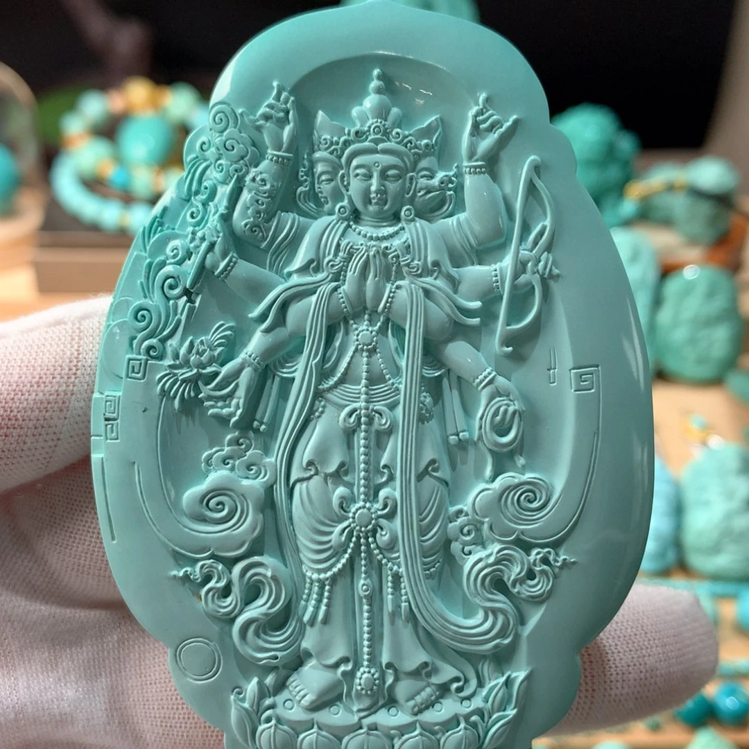 未镶嵌绿松石摩利支天佛牌摆件