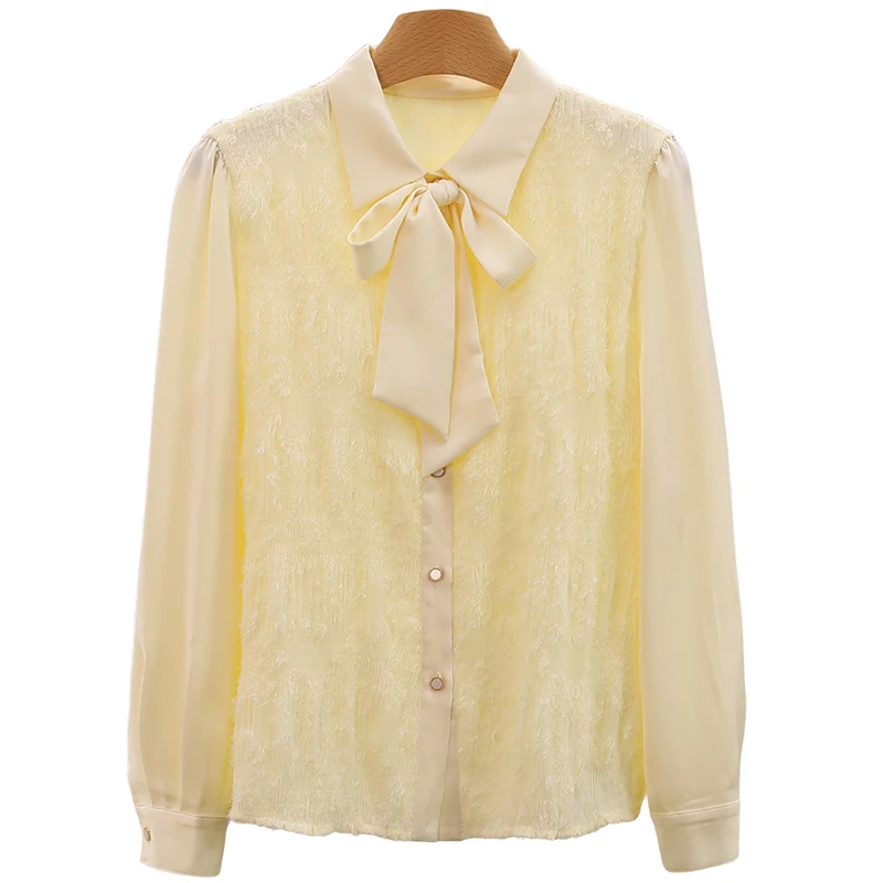 F8213-【麦】淑女系带毛边百搭叠穿衬衫衬衣#SMY58S009