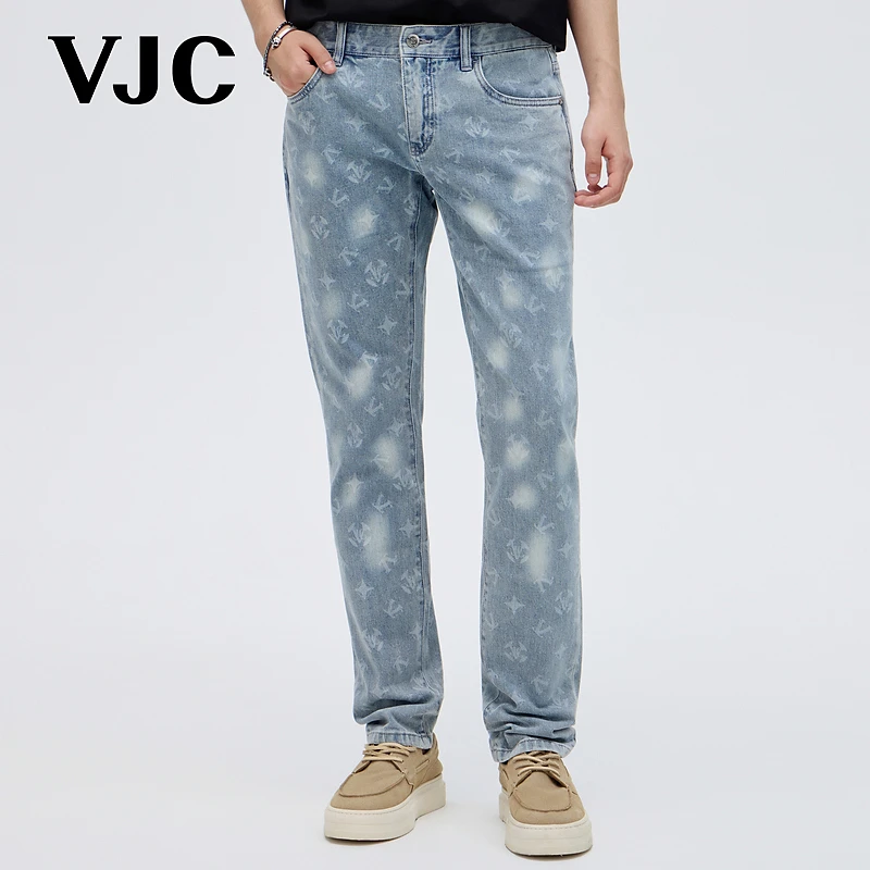 VJC/威杰思2025夏季新款男装水洗复古蓝牛仔裤潮流九分B24BO3421