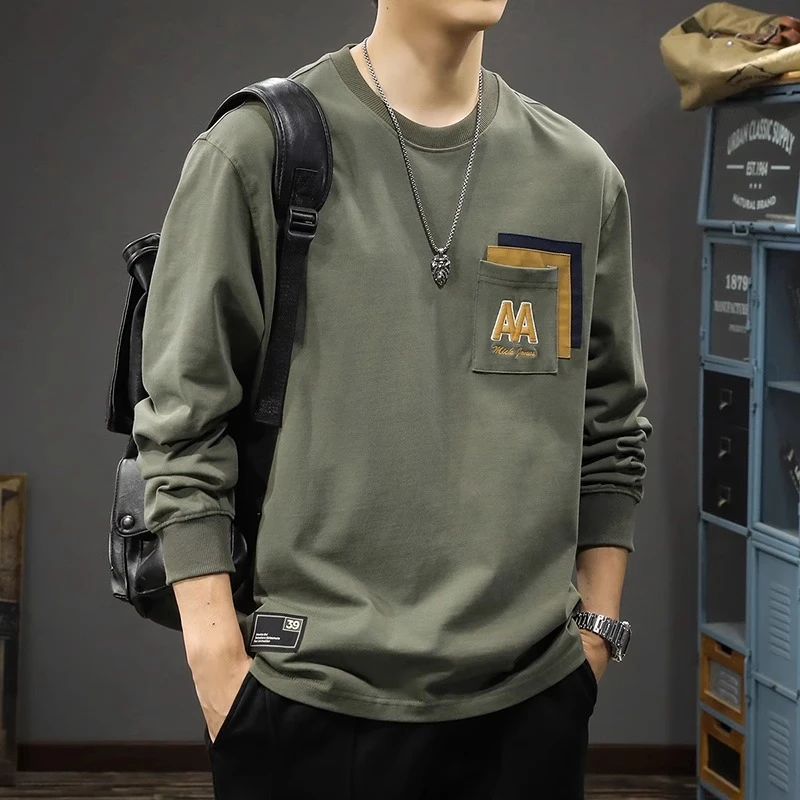 美式春季潮流运动休闲男士长袖T恤春秋新款打底体恤上衣纯棉卫衣