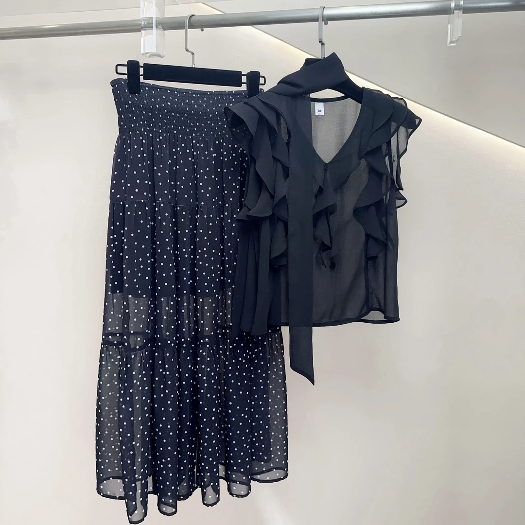 【浅浅专属】夏季穿搭套装女时尚轻奢雪纺上衣气质显瘦波点半身裙