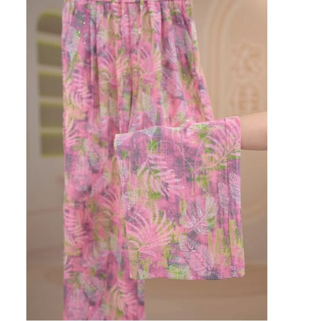 2025夏季新款时尚休闲度假风气质百搭洋气减龄薄款印花阔腿长裤