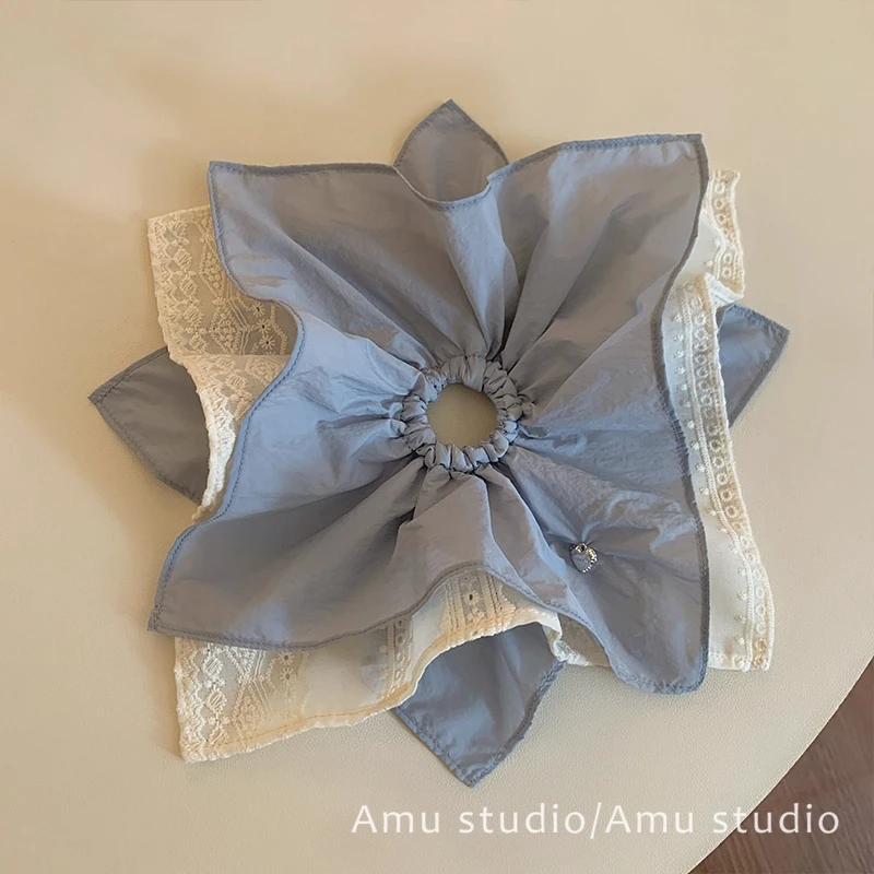 韩系重工三层方巾大肠发圈女气质方形扎头发低马尾发绳头绳发饰品