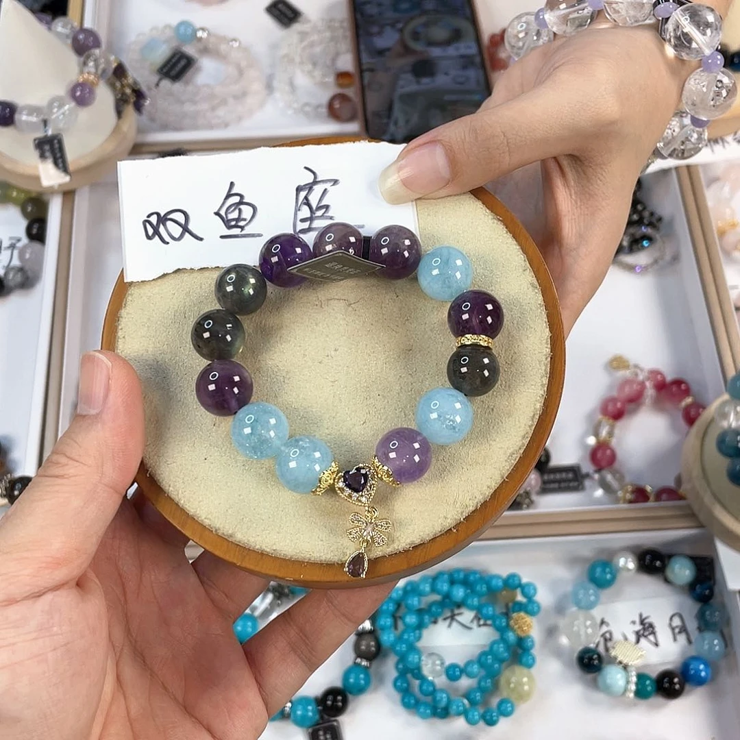 水晶手链银S925镀金镶嵌