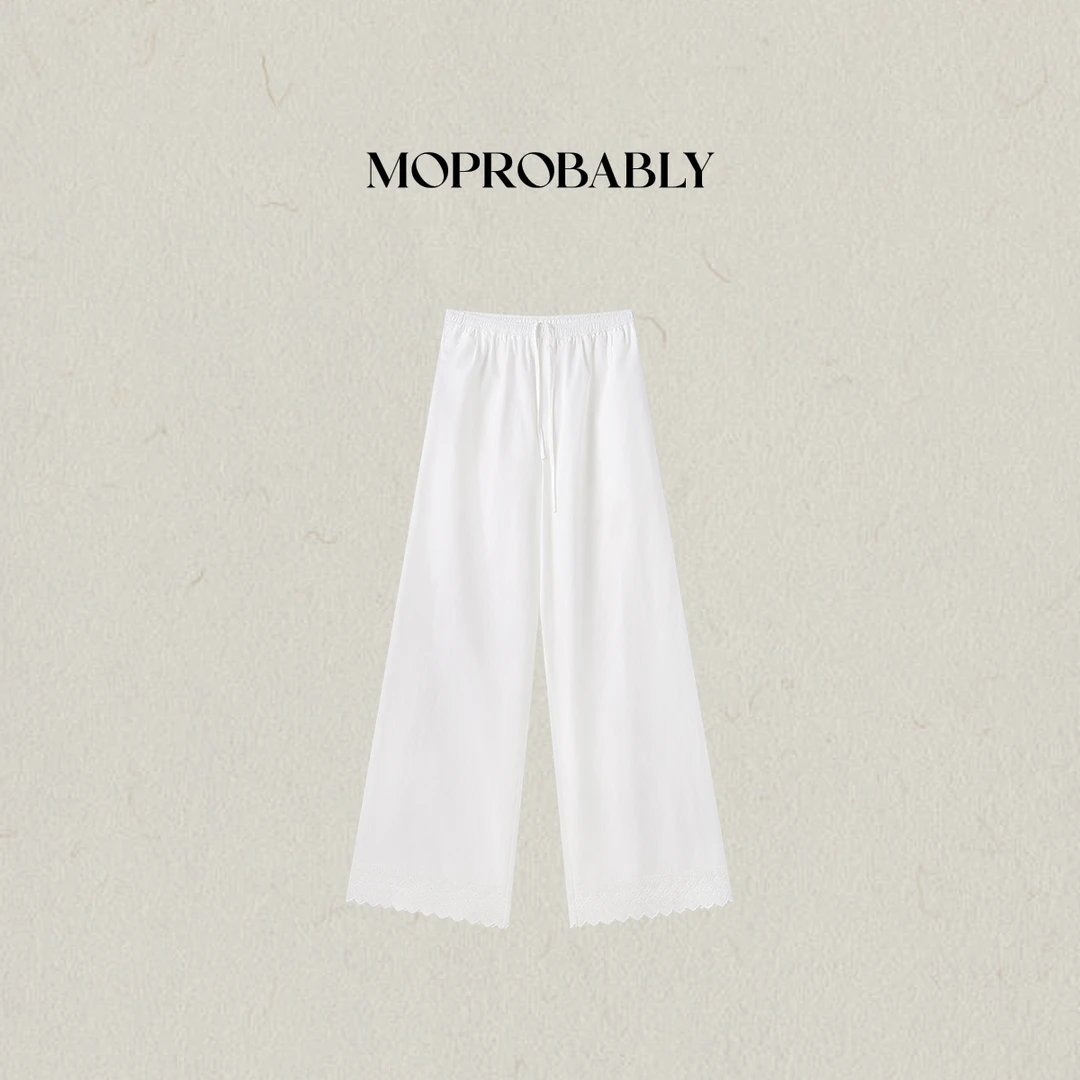 Moprobably李予诺「步蕾」"莱赛尔"时尚镂空绣花直筒休闲裤L5263016