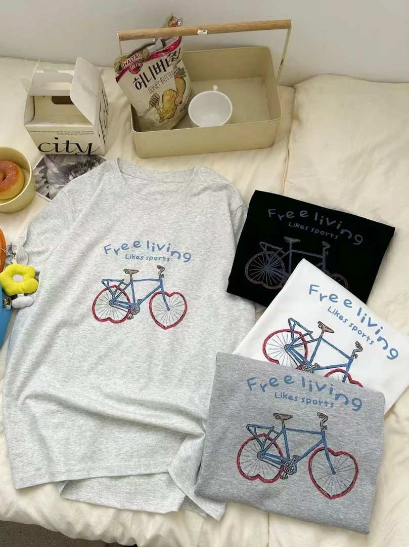 10536时尚圆领短袖t恤女2025新款洋气百搭宽松设计感字母印花上衣