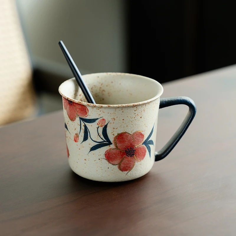 赞朴青花火石红纯手绘桃花小茶杯陶瓷主人杯个人专用带把单杯茶盏