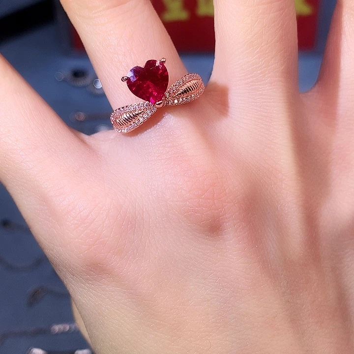 红宝石戒指银S925镶嵌