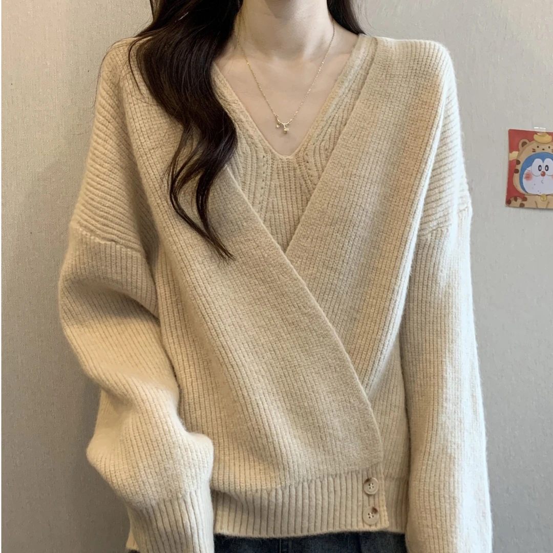 大码V领正肩毛衣女秋冬2025新款胖mm针织开衫吊带背心两件套上衣