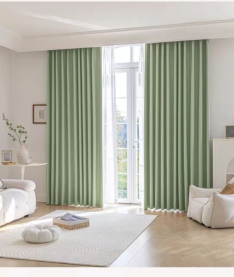 全遮光暗纹奶茶色卧室客厅窗帘柯桥轻奢法式奶油风雪尼尔