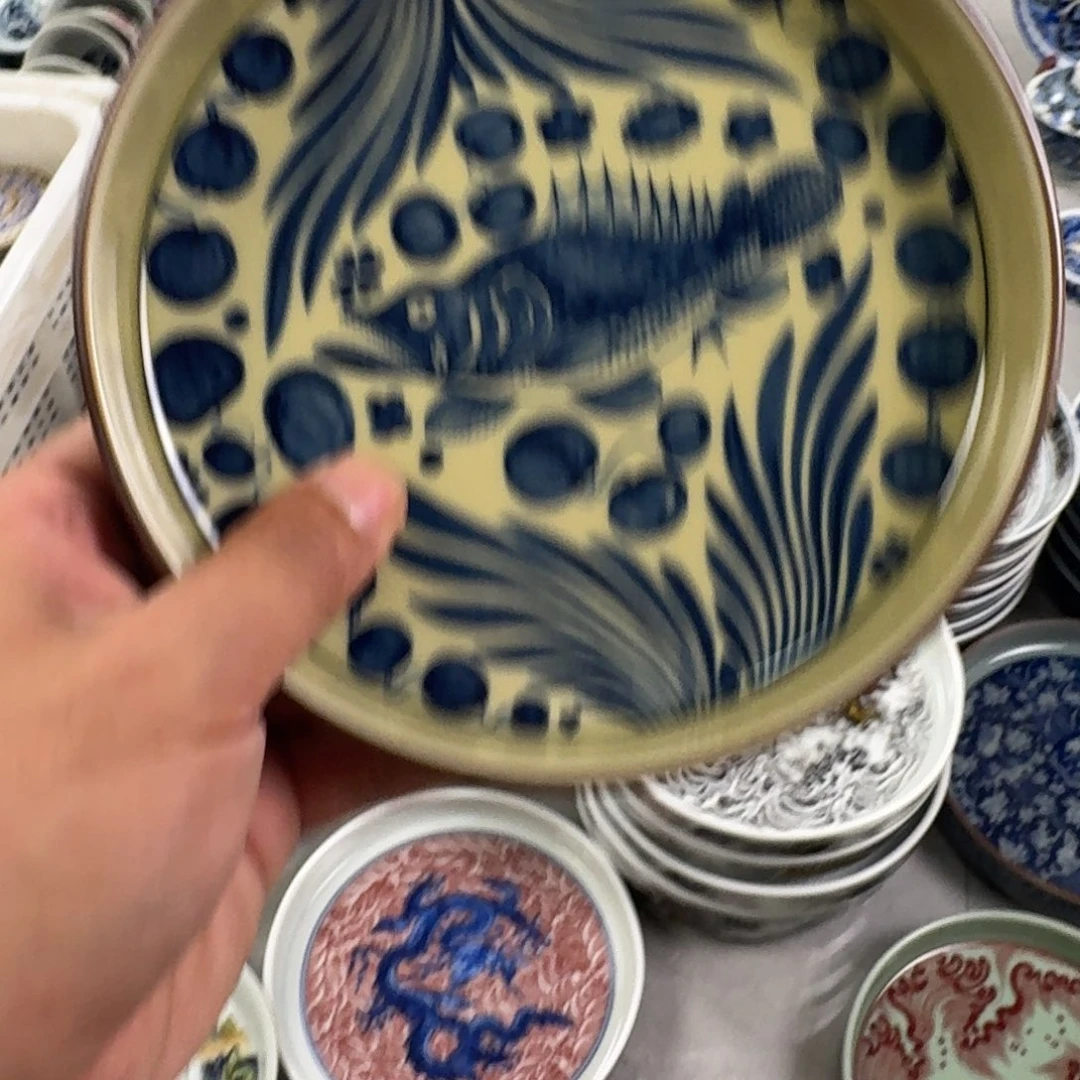 摆件二号釉鱼藻纹大壶承微瑕