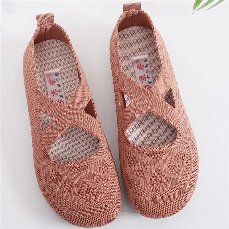 春季新款老北京布鞋女浅口一脚蹬飞织妈妈鞋透气软底轻便中老年鞋