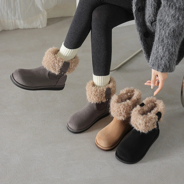 2.5cm 法式气质百搭雪地靴冬季韩版网红简约休闲时尚舒适保暖短靴