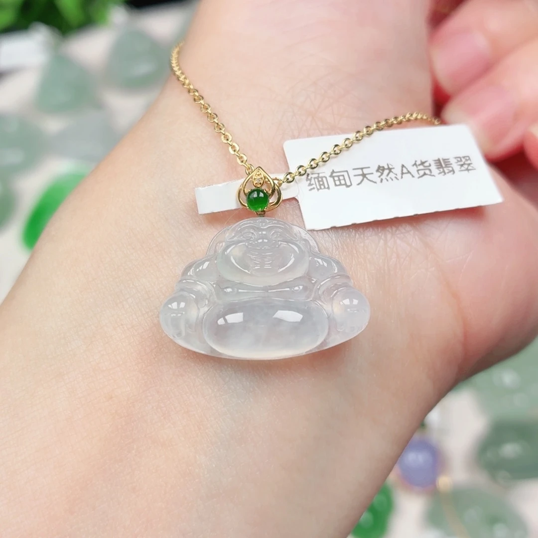 翡翠18K金镶嵌颈饰缅甸天然A货翡翠