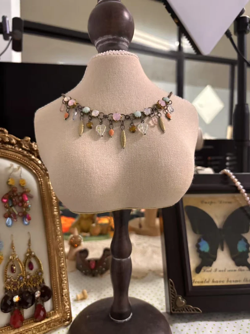 合金琉璃项链 13法国julie原创设计饰品颈链素款彩色配饰金色编织