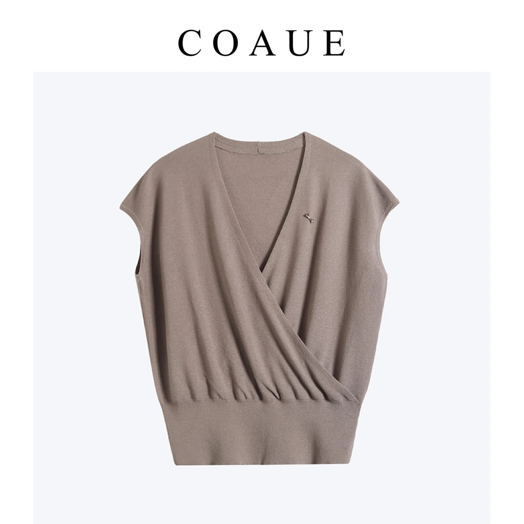 出口金标订单【高奢蚕丝】 配胸针！夏季显瘦设计感小V领上衣