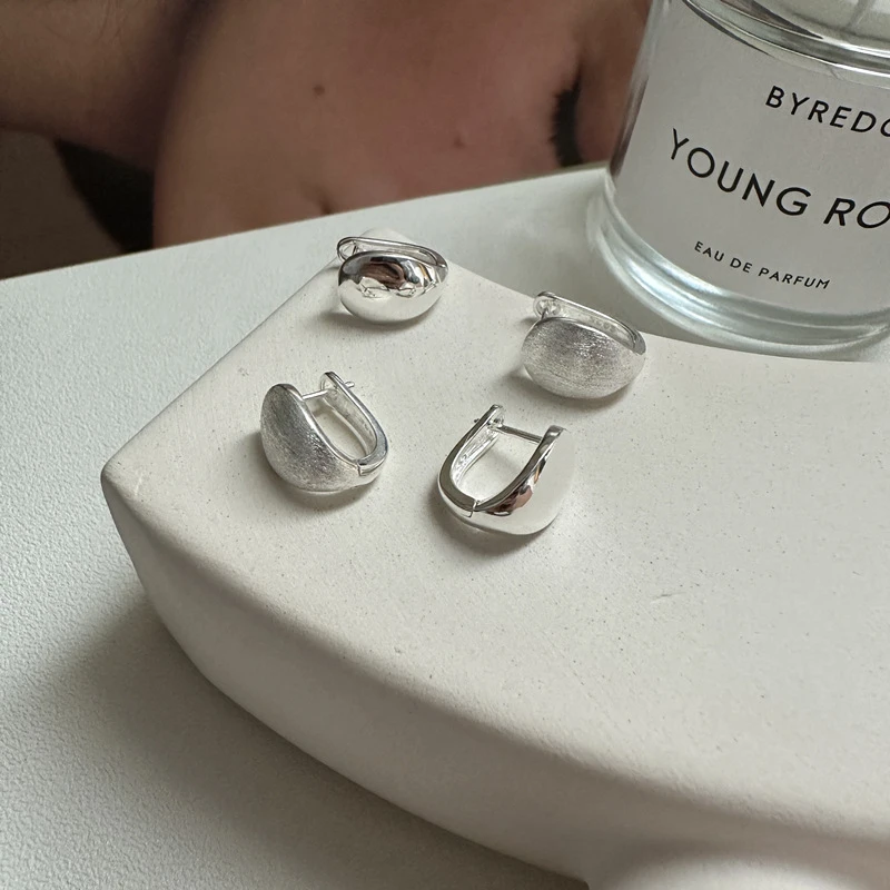 925银耳饰 【半弧U形耳扣】日常款小众设计感拉丝百搭手工气质复古