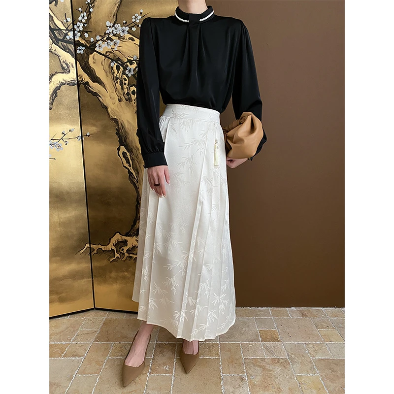 司南 新中式竹纹提花 国风马面裙A字百褶裙2025秋冬新款 SN5368