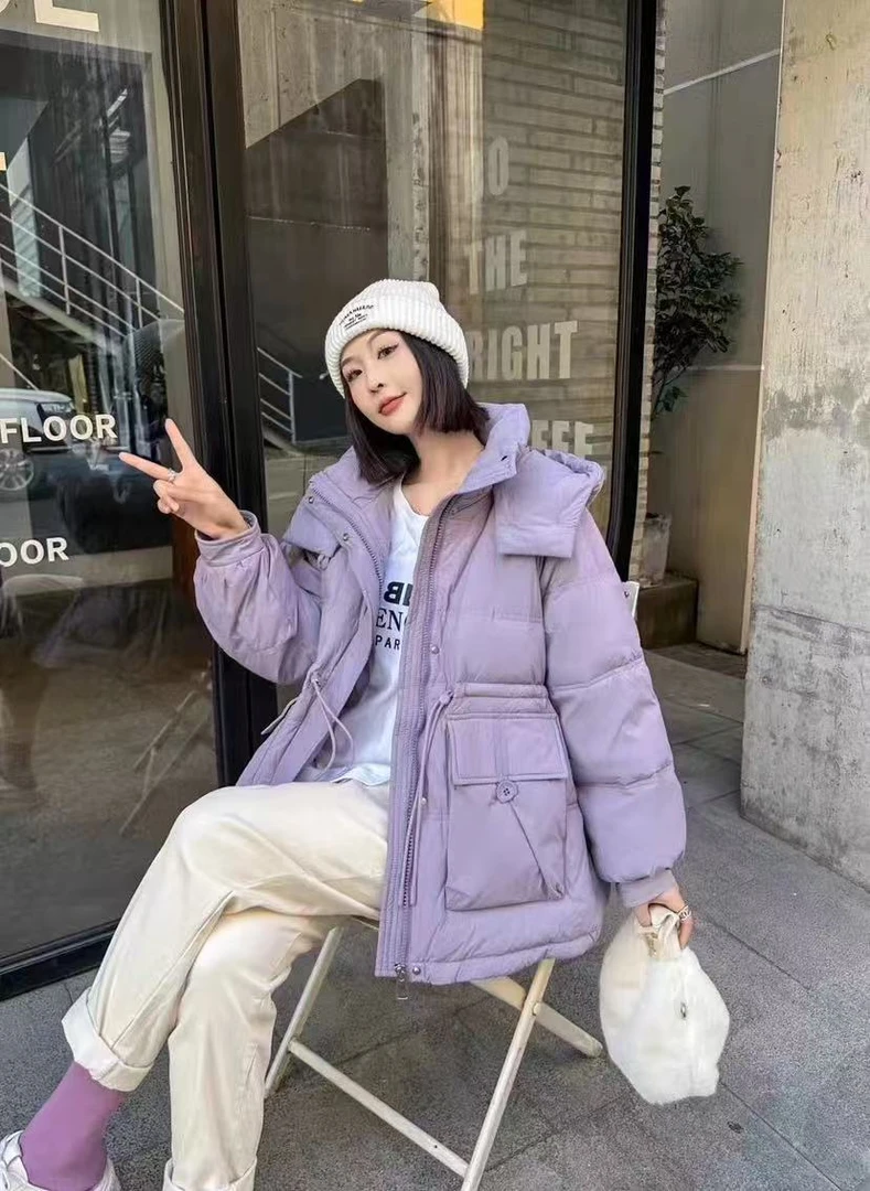 【MingYu】新款半扣抽绳显瘦连帽羽绒保暖外套时尚百搭8824-6