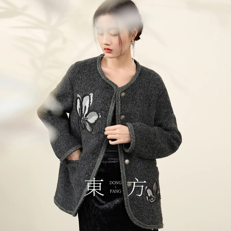 1128品牌福利三彩【流光漫影】2024冬季新款新中式大衣绵羊毛dbq