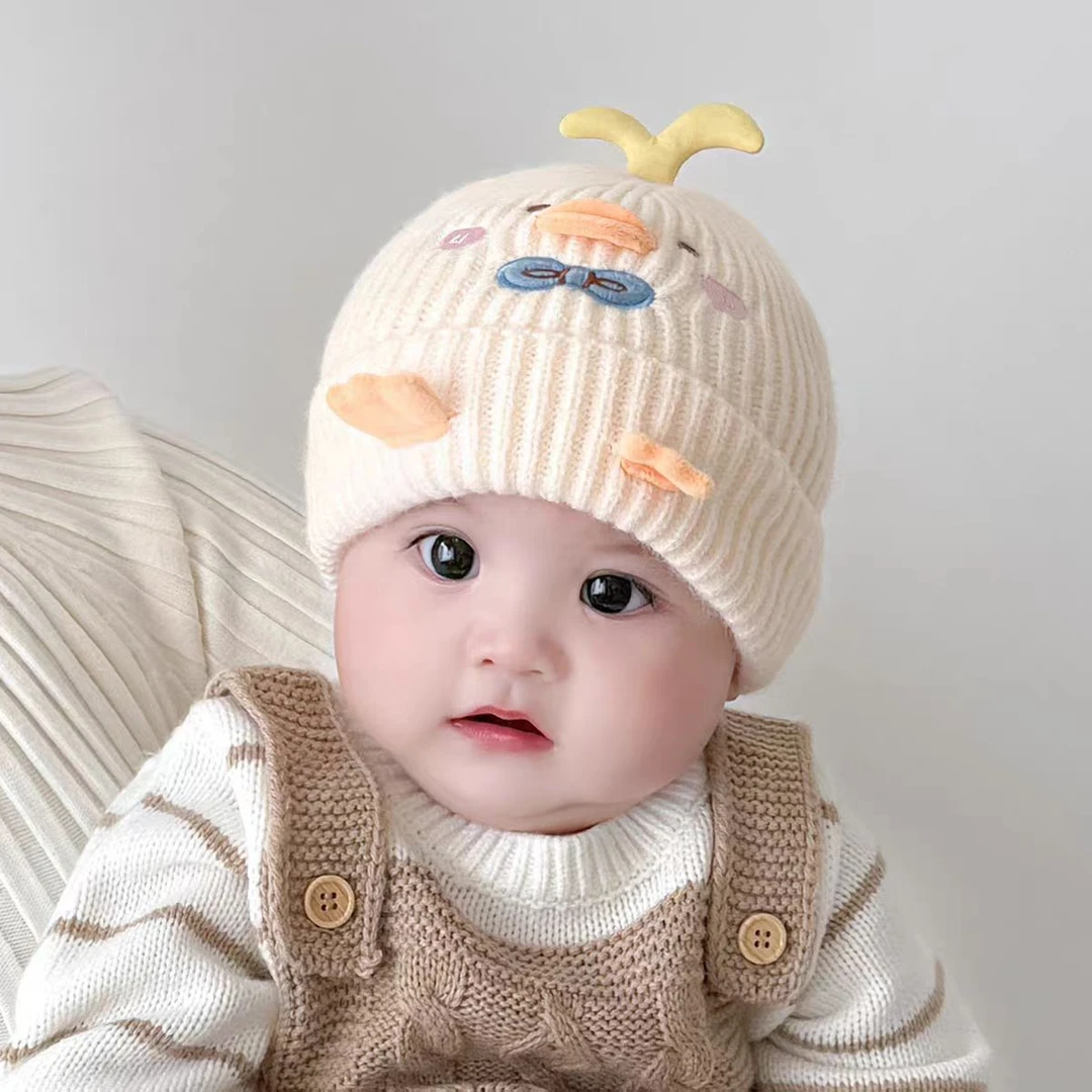 宝宝针织套头帽秋冬款超可爱萌趣婴幼儿冬季保暖护耳毛线帽