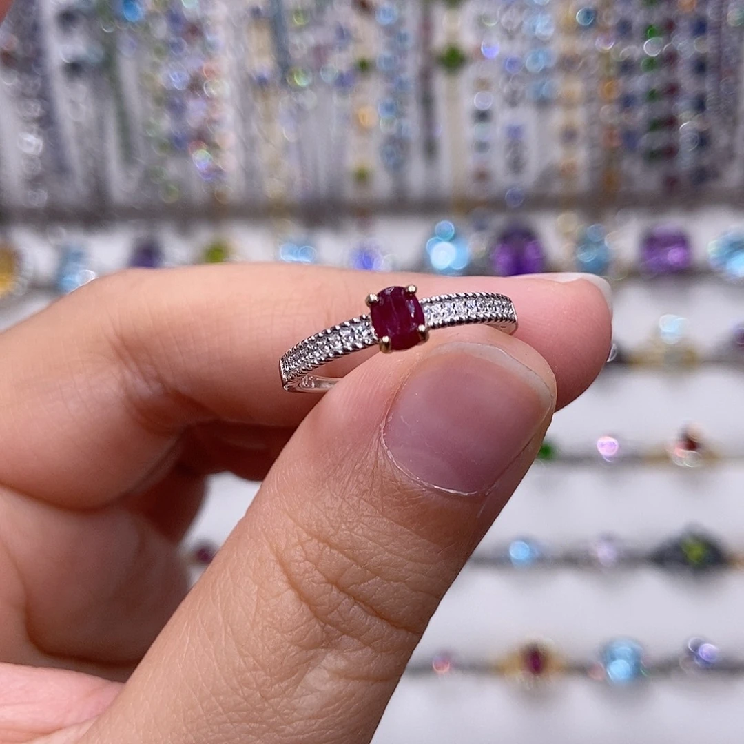 红宝石戒指银S925镶嵌