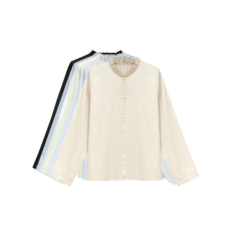 【橙庐】894000全棉花边领女士长袖衬衫 春秋气质时尚通勤轻职场