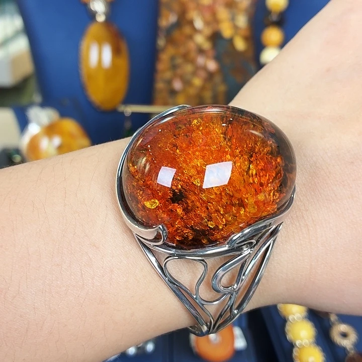 琥珀银S925镶嵌手镯