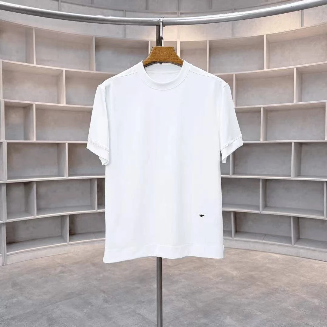 夏季圆领休闲短袖刺绣纯色打底衫白色体恤内搭简约大码透气短t男