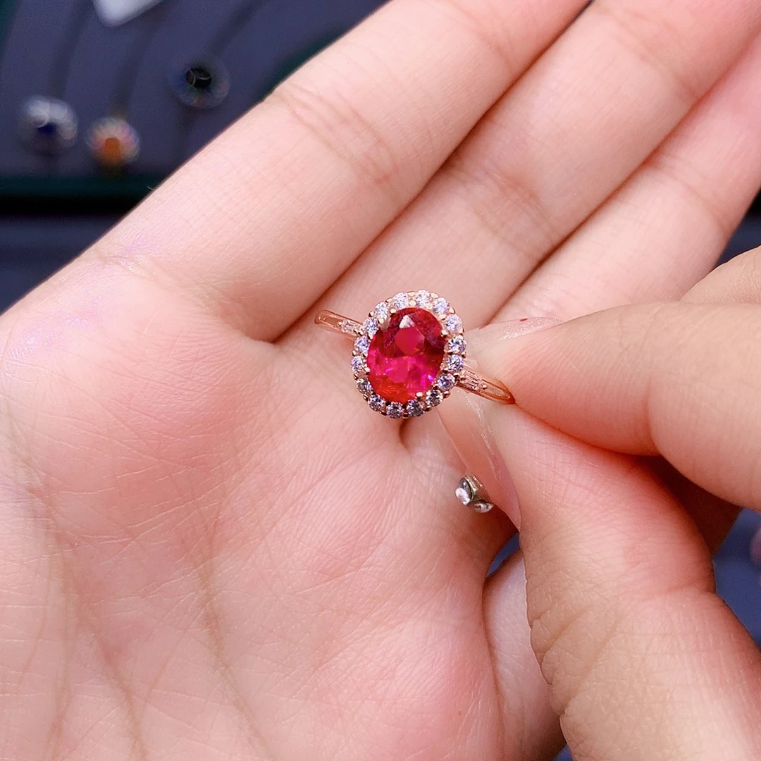 红宝石戒指银S925镶嵌我****切