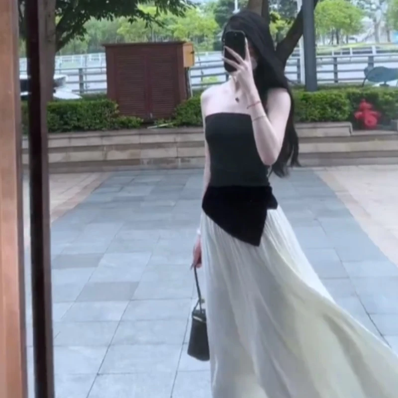 夏装搭配一整套轻熟法式赫本风抹胸上衣半身裙两件套欧货时尚套装