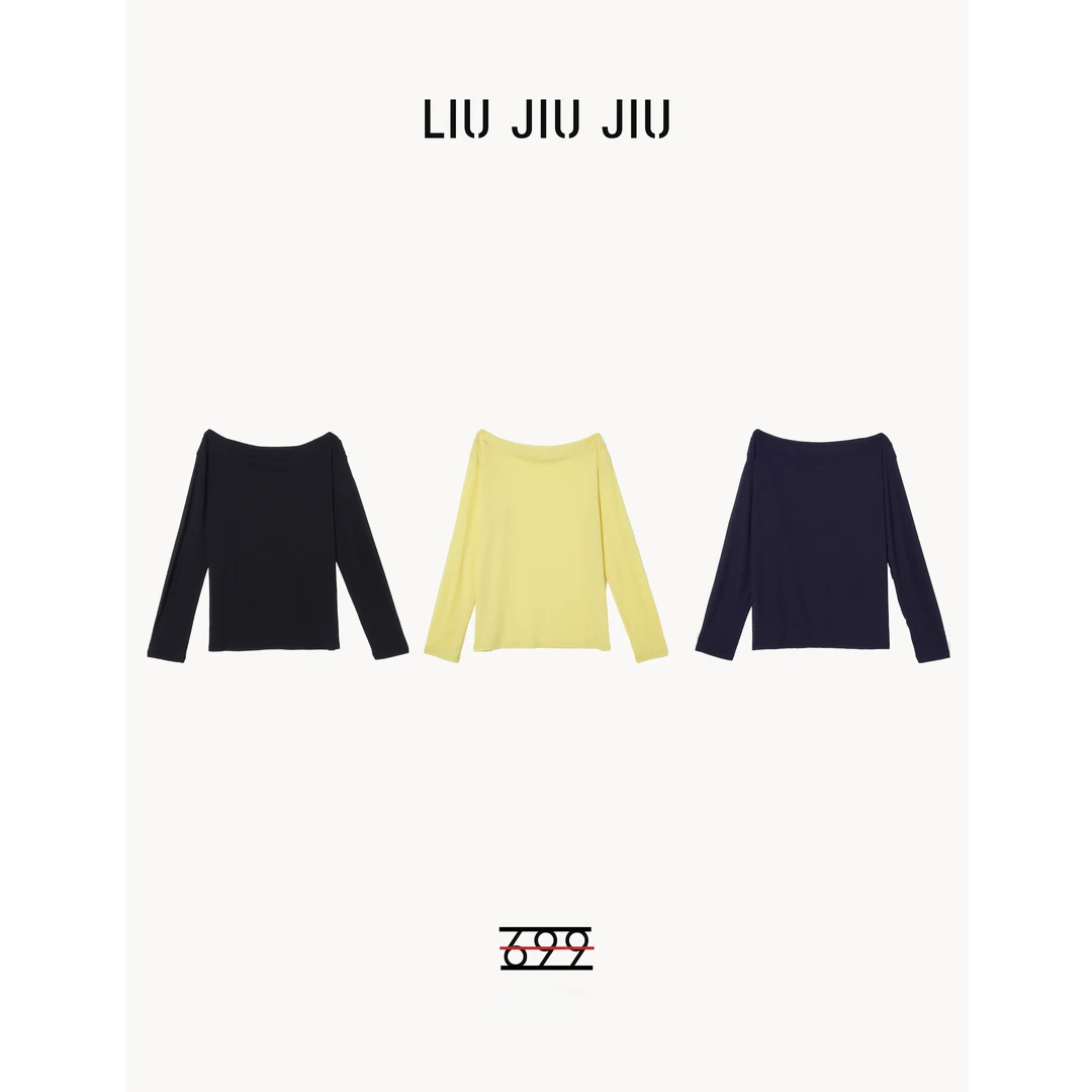 LIUJIUJIU 韩系甜美减龄感长袖一字领设计时尚百搭T恤TX4307L