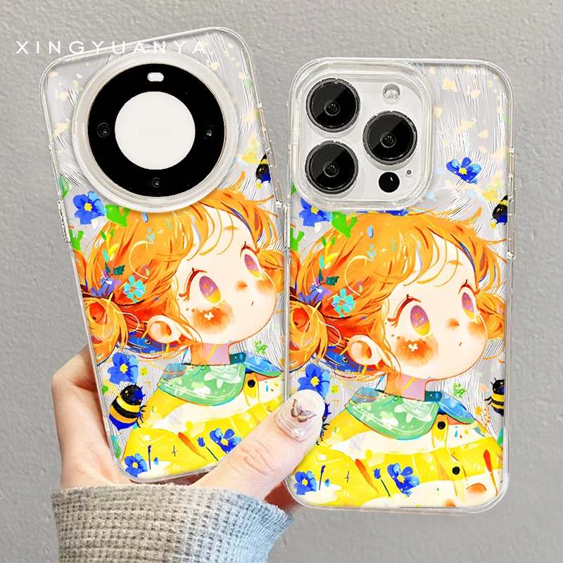【咦】适用苹果/华为/OPPO/VIVO/小米/红米/1加/手机壳可爱女孩卡通