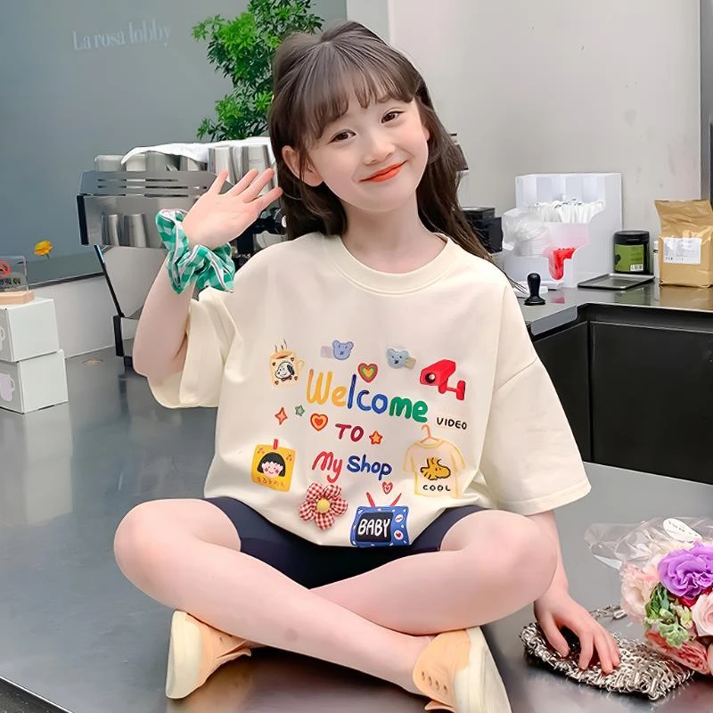 迪斯兔女童夏季短袖T恤中大童洋气夏装t恤女孩夏季纯棉宽松上衣