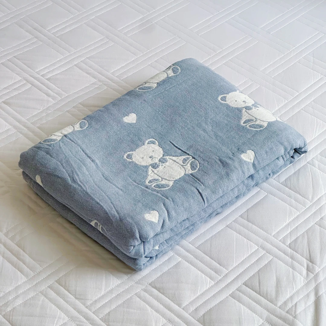 【京かわ会社】多层纱布毛巾被盖毯 蓝色小熊