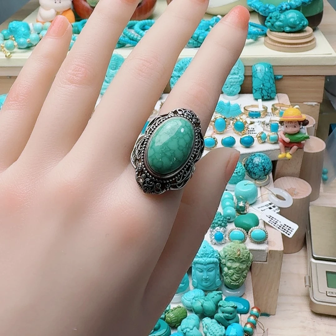 绿松石银S925镶嵌戒指