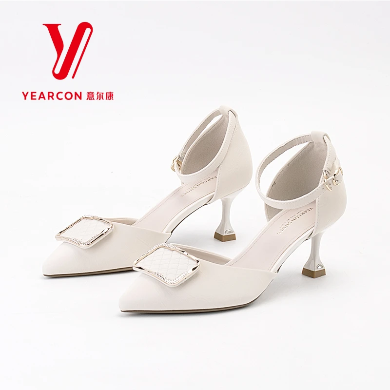 意尔康气质高跟中跟女夏新款包头凉鞋尖头细跟不累脚02745U