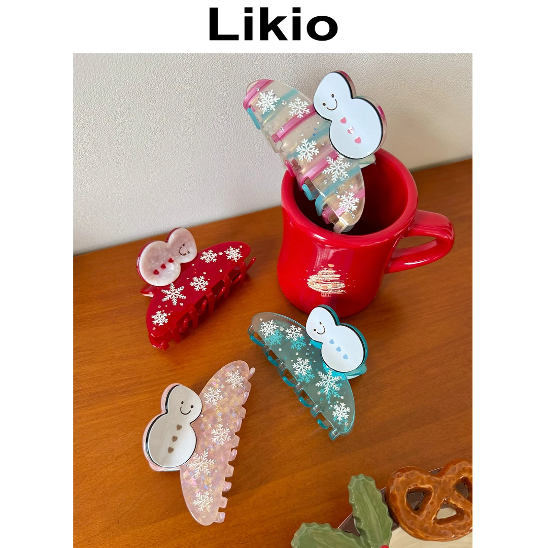 Likio 原创设计 奇趣假日可爱雪人雪景发抓夹 头发夹子发卡鲨鱼夹