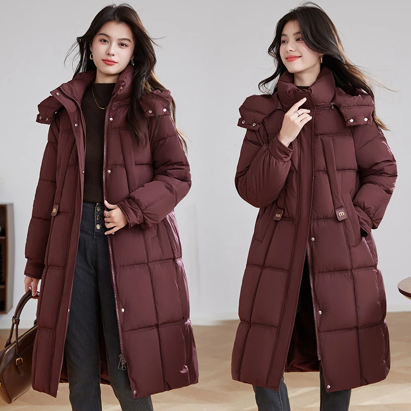 青春修身韩版中长款连帽中长款显瘦反季保暖加厚棉服冬季外套时尚