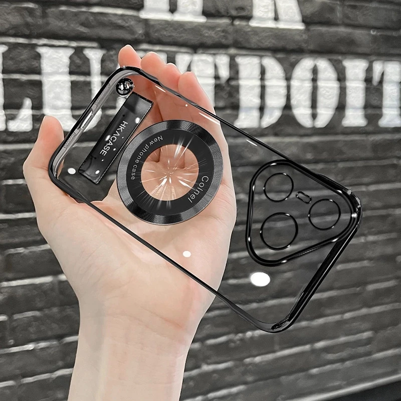 适用华为p70pro+高级感超薄电镀无边框磁吸贴电镀支架手机壳