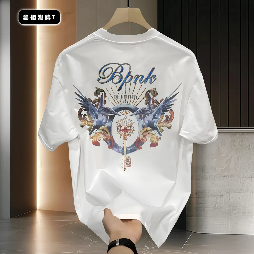 纯棉潮牌重磅短袖圆领T恤设计印花潮流休闲时尚ins百搭上衣男士