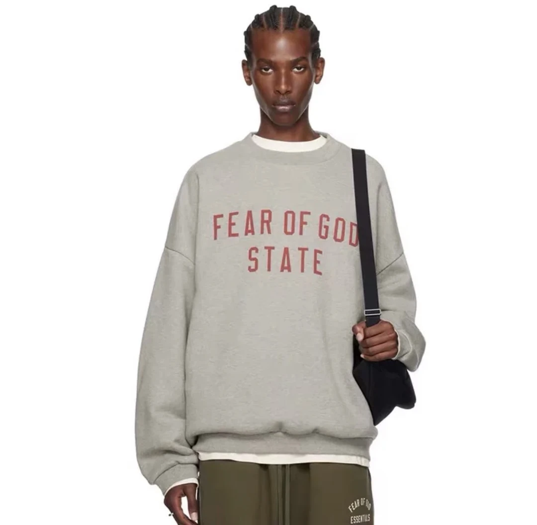 【NEW】ESSENTIALS FOG双牌字母加绒加厚男女同款OS圆领卫衣-2400