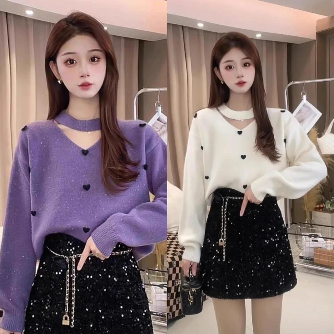 慵懒风秋冬独特漂亮粉色毛衣女款2025春季新款宽松挂脖针织衫上衣